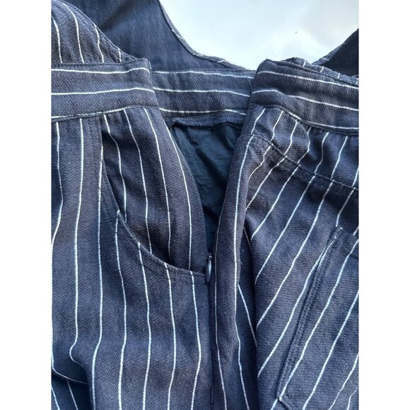 Polagram Overalls Womens L Blue Striped Wide Leg Cotton Culotte Lagenlook Style - Picture 12 of 15
